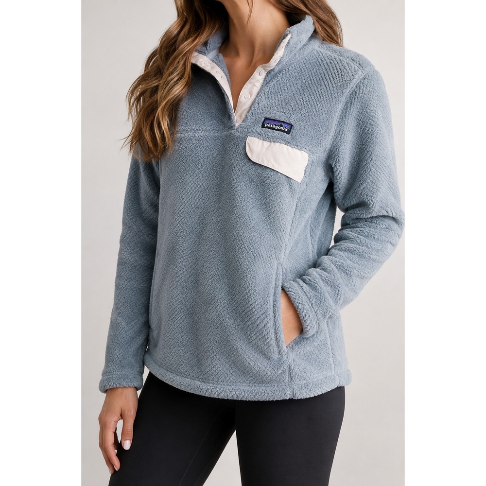 Patagonia Re-Tool Snap-T Pullover Women M Blue Gray Fleece Jacket Sweater Hiking